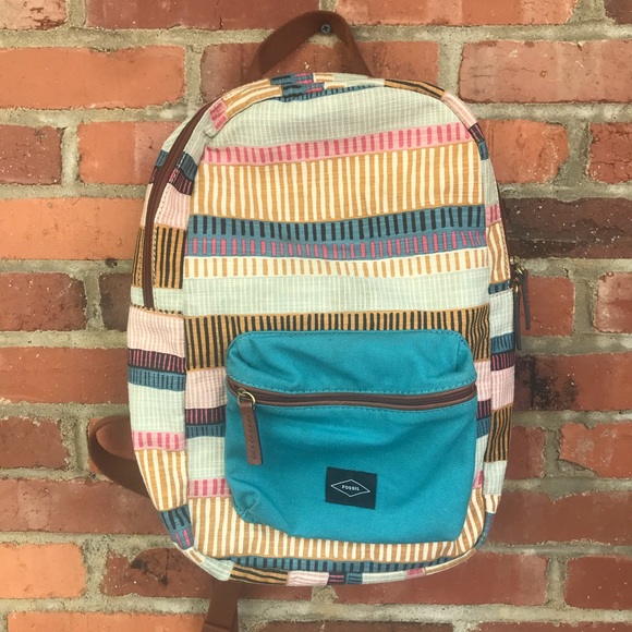 Fossil Handbags - Fossil Phoebe Backpack In Colorful Stripes Canvas Leather Bookbag